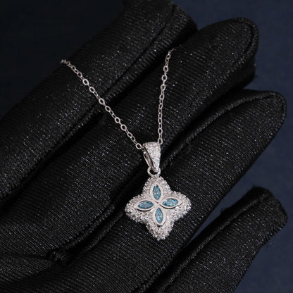 .925 SILVER CLOVER-SHAPED MARQUISE CUT BLUE MOISSANITE PENDANT VTNL3003