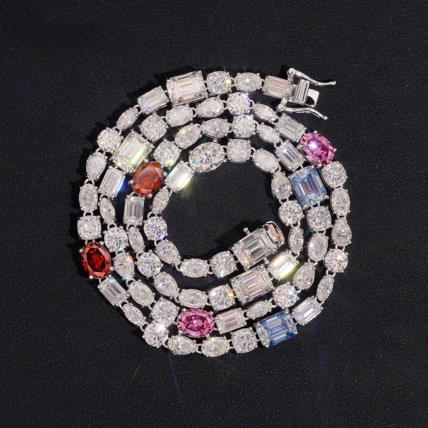 .925 SILVER MIXED CUT AND COLOR MOISSANITE TENNIS CHAIN VTNL1005
