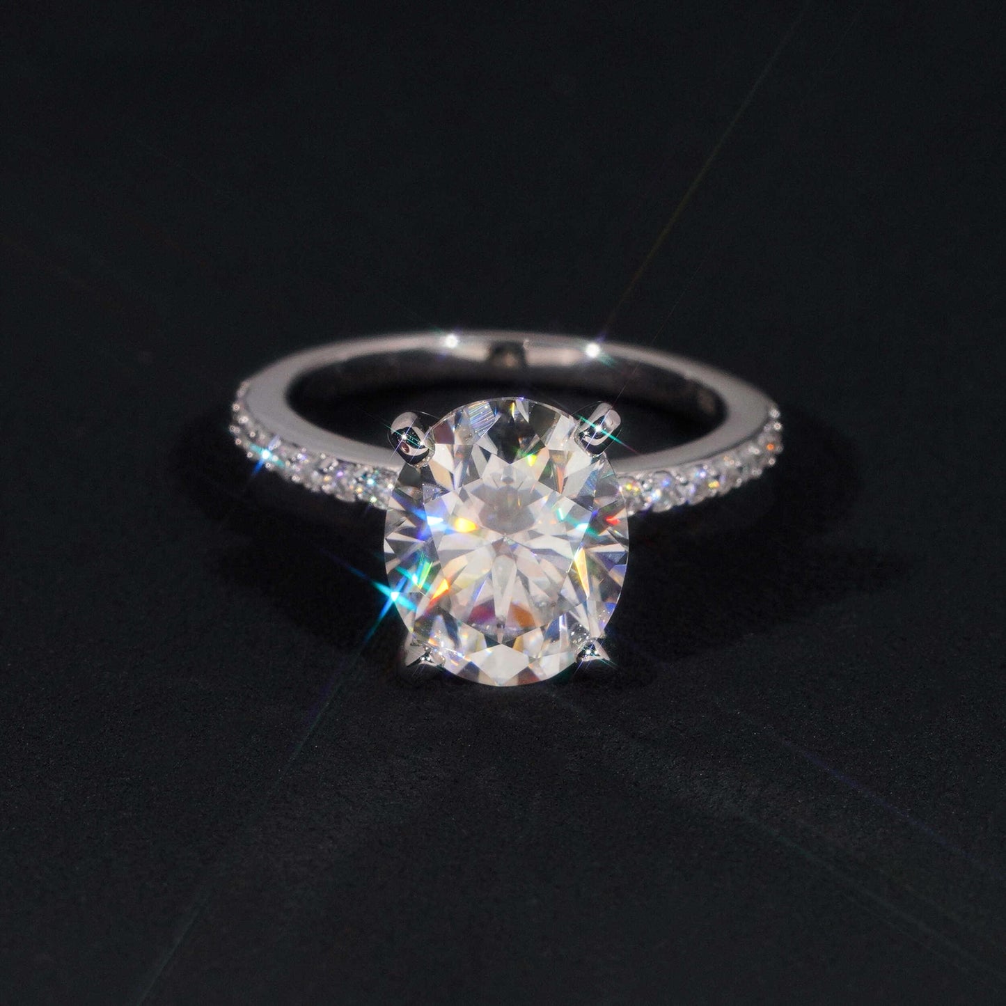 .925 SILVER OVAL CUT MOISSANITE ENGAGEMENT RING WITH MICRO PAVE VTRG1009