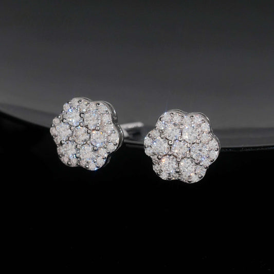 .925 SILVER FLORAL ROUND CUT MOISSANITE STUD EARRING VTER1002