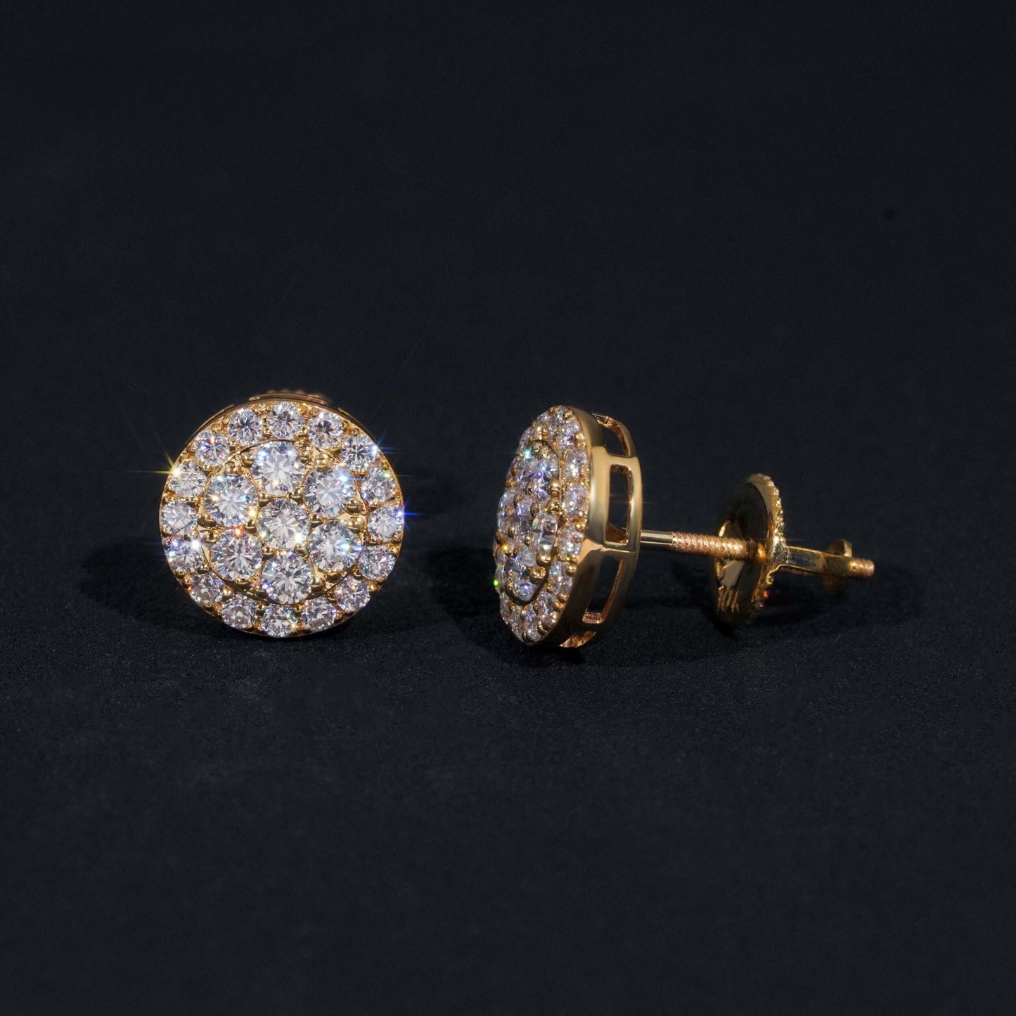 10K GOLD RADIANT ROUND CUT CLUSTER HALO MOISSANITE STUD EARRING VTER1015