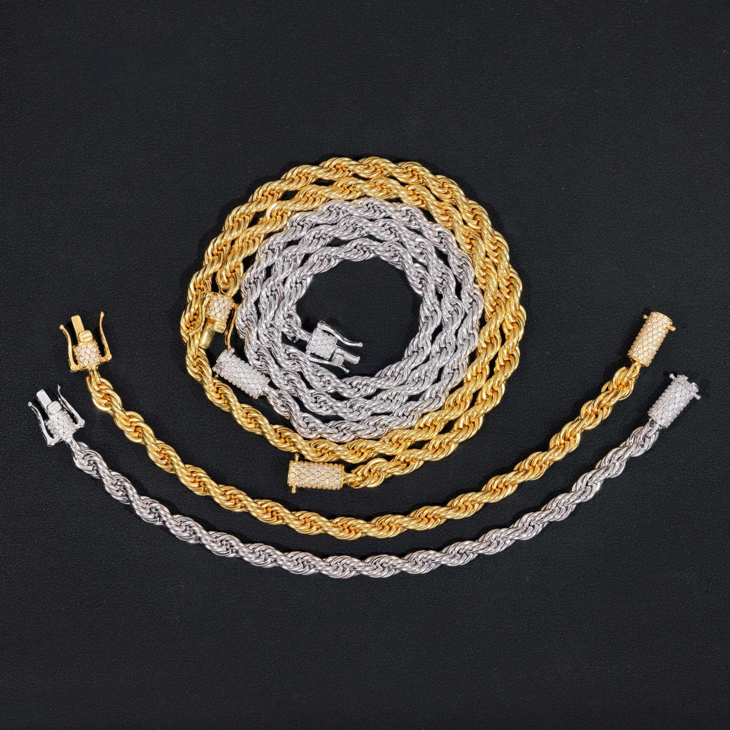 .925 SILVER ROPE CHAIN MOISSANITE CLASP 6MM VTNL2001