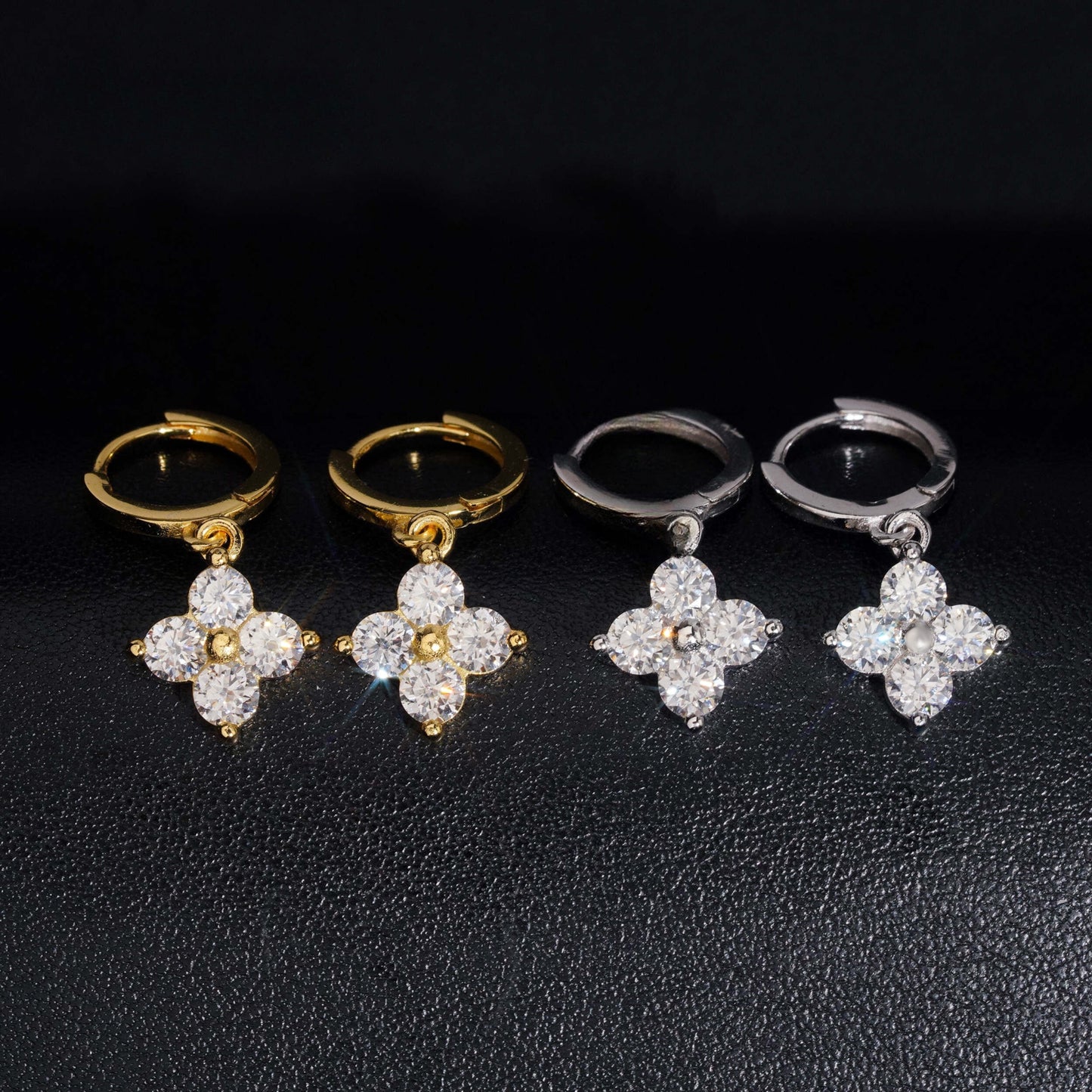 .925 SILVER RD CUT FOUR-PETAL DESIGN MOISSANITE  DROP EARRING VTER3002
