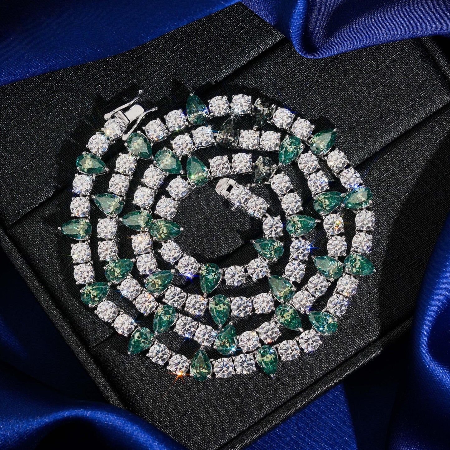 .925 SILVER ROUND PEAR CUT MOISSANITE TENNIS CHAIN 5MM VTNL1002