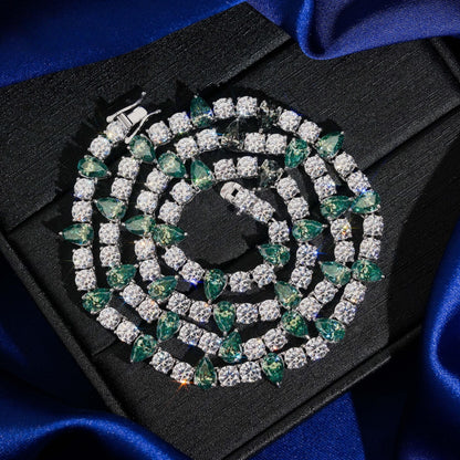 .925 SILVER ROUND PEAR CUT MOISSANITE TENNIS CHAIN 5MM VTNL1002