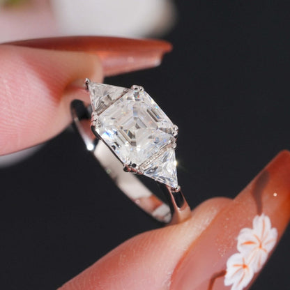 .925 SILVER ASSCHER TRILLION CUT MOISSANITE ENGAGEMENT RING VTRG1001