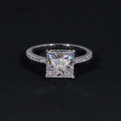.925 SILVER PRINCESS CUT MOISSANITE ENGAGEMENT RING WITH PAVE BAND VTRG1015