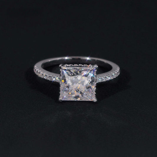 .925 SILVER PRINCESS CUT MOISSANITE ENGAGEMENT RING WITH PAVE BAND VTRG1015