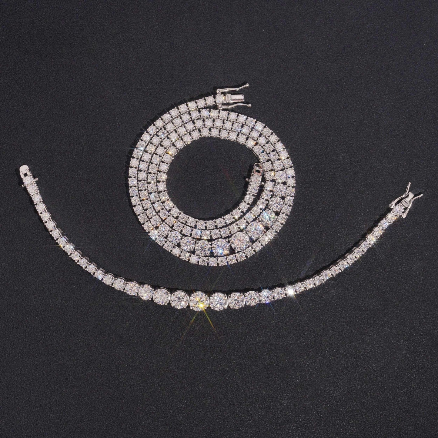 .925 SILVER GRADUATING ROUND CUT MOISSANITE TENNIS CHAIN 5MM VTNL1003