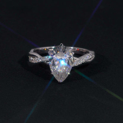 .925 SILVER 3CT PEAR CUT MOISSANITE ENGAGEMENT RING WITH PAVE BAND VTRG1018