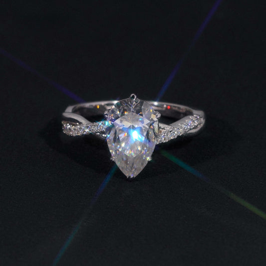 .925 SILVER 3CT PEAR CUT MOISSANITE ENGAGEMENT RING WITH PAVE BAND VTRG1018