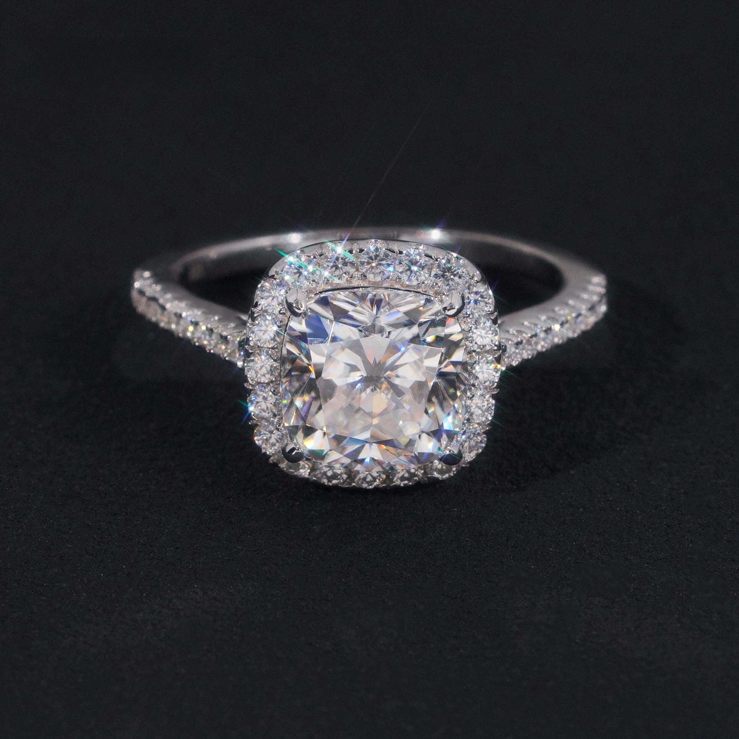 .925 SILVER HALO CUSHION CUT MOISSANITE ENGAGEMENT RING VTRG1016
