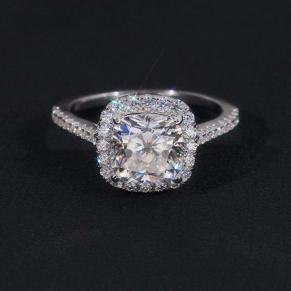 .925 SILVER HALO CUSHION CUT MOISSANITE ENGAGEMENT RING VTRG1016