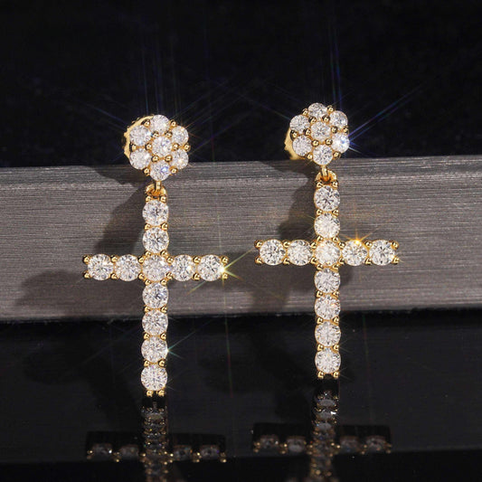 .925 SILVER CROSS CHARM MOISSANITE STUD EARRING VTER1011
