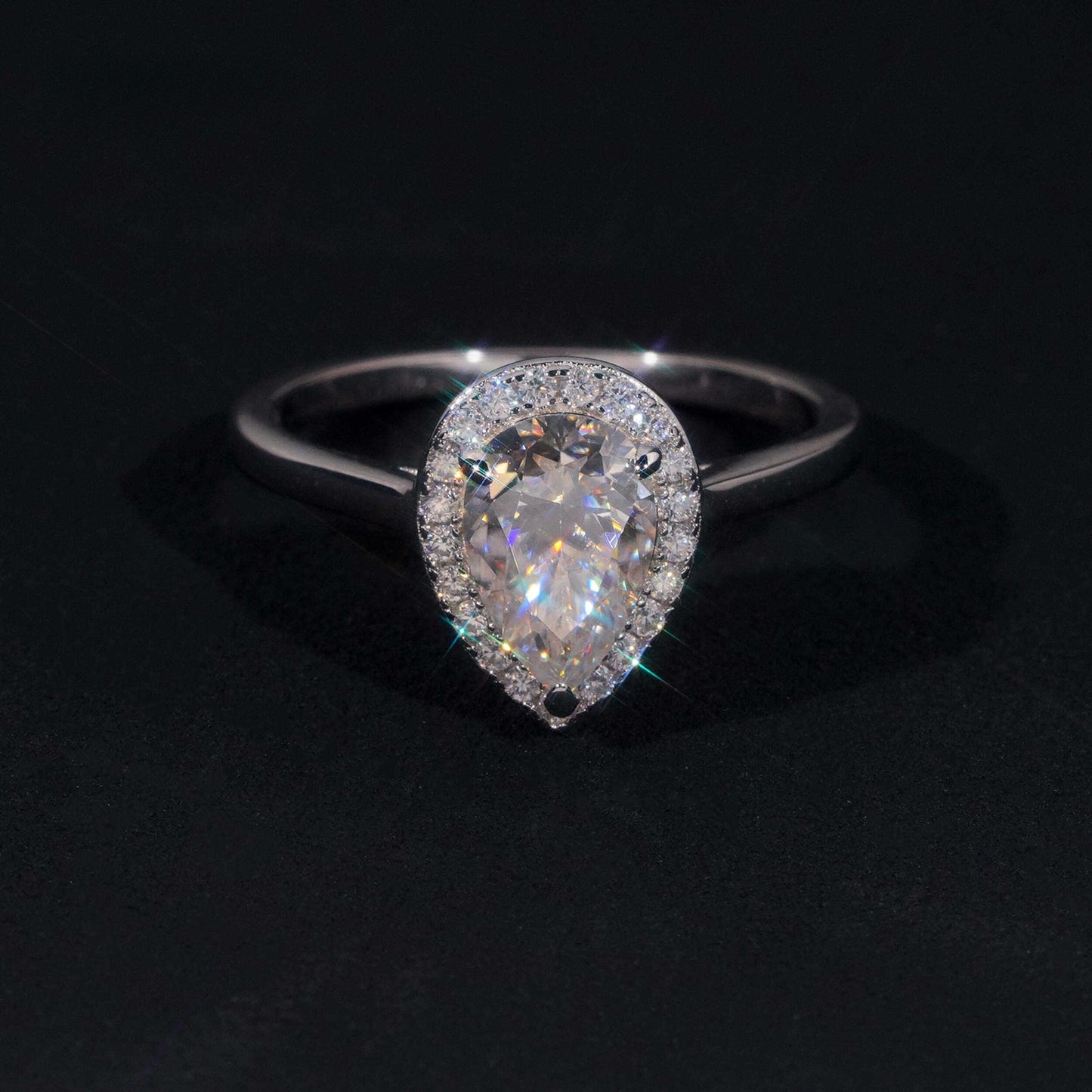 .925 SILVER HALO PEAR CUT MOISSANITE ENGAGEMENT RING VTRG1012