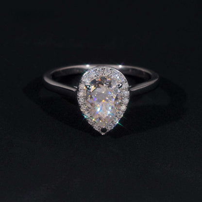 .925 SILVER HALO PEAR CUT MOISSANITE ENGAGEMENT RING VTRG1012