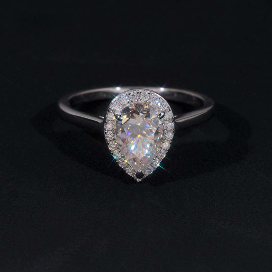 .925 SILVER HALO PEAR CUT MOISSANITE ENGAGEMENT RING VTRG1012