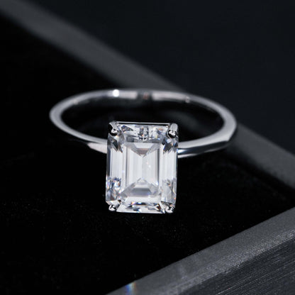 .925 SILVER EMERALD CUT MOISSANITE ENGAGEMENT RING VTRG1004
