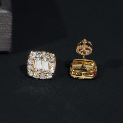 10K GOLD BAGUETTE CUT HALO MOISSANITE STUD EARRING VTER1014