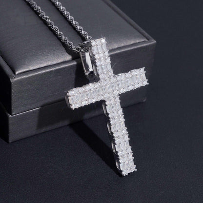 .925 SILVER CROSS EMERALD CUT MOISSANITE PENDANT VTPT0002