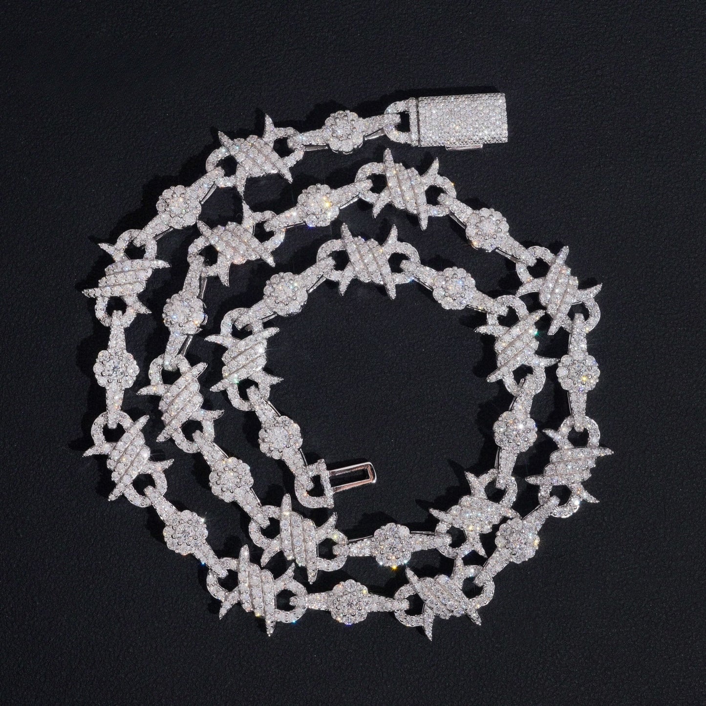 .925 SILVER BARBED WIRE ICED OUT MOISSANITE LINK CHAIN 10MM VTNL2002