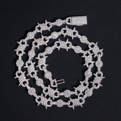 .925 SILVER BARBED WIRE ICED OUT MOISSANITE LINK CHAIN 10MM VTNL2002