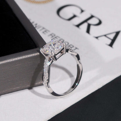 .925 SILVER 3CT CUSHION CUT MOISSANITE ENGAGEMENT RING WITH PAVE BAND VTRG1019