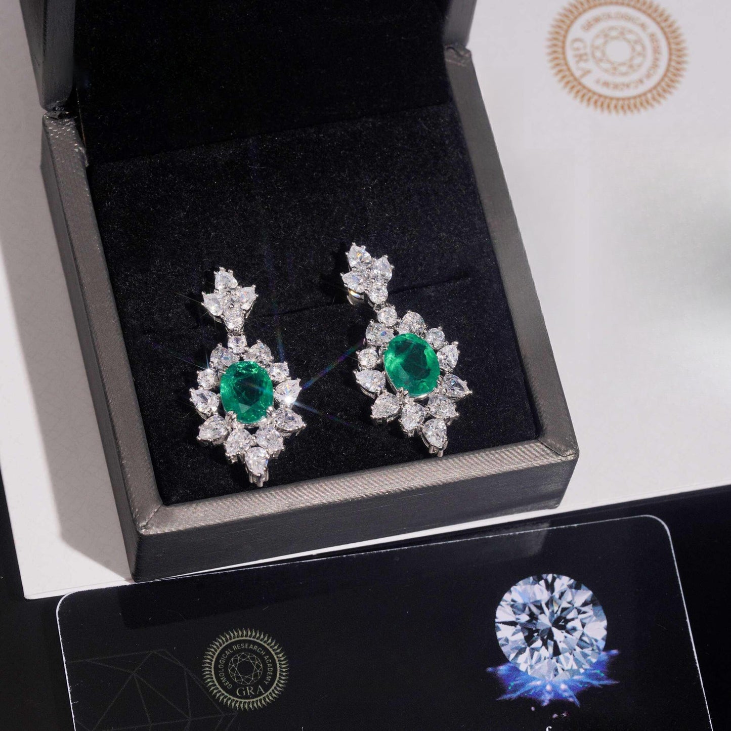 .925 SILVER MULTI CUT RADIANT HALO EMERALD COLOR MOISSANITE  DROP EARRING VTER3004
