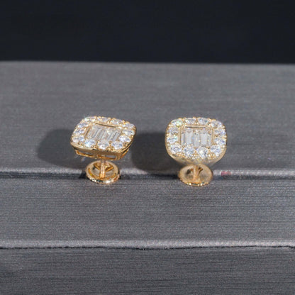 10K GOLD BAGUETTE CUT HALO MOISSANITE STUD EARRING VTER1014