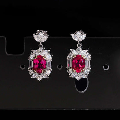 .925 SILVER MULTI CUT VIVID RED RADIANT HALO MOISSANITE  DROP EARRING VTER3006