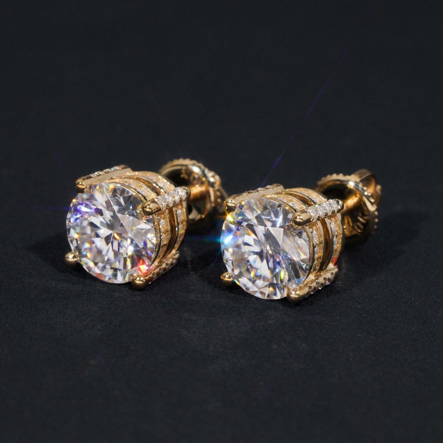 10K GOLD ROUND CUT MOISSANITE STUD EARRING WITH PAVE VTER1016