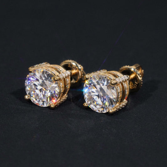 10K GOLD ROUND CUT MOISSANITE STUD EARRING WITH PAVE VTER1016