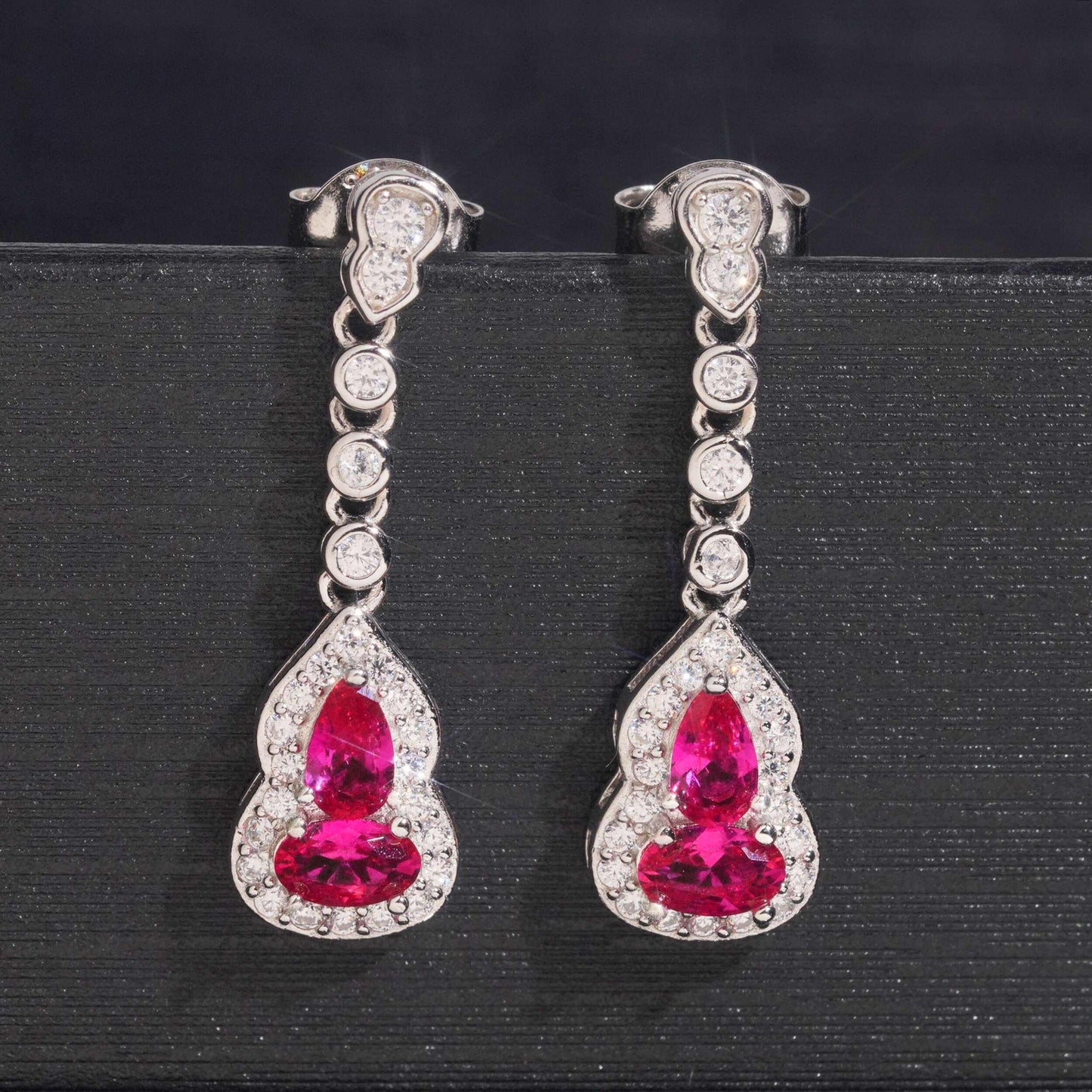 .925 SILVER MULTI CUT VIVID PINK HALO MOISSANITE  DROP EARRING VTER3005