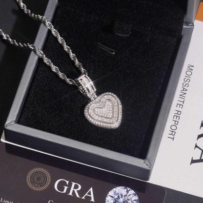 .925 SILVER ICED BAGUETTE MOISSANITE HEART PENDANT VTNL3005