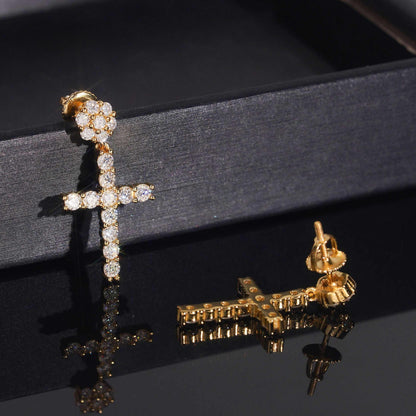 .925 SILVER CROSS CHARM MOISSANITE STUD EARRING VTER1011