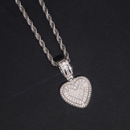 .925 SILVER ICED BAGUETTE MOISSANITE HEART PENDANT VTNL3005