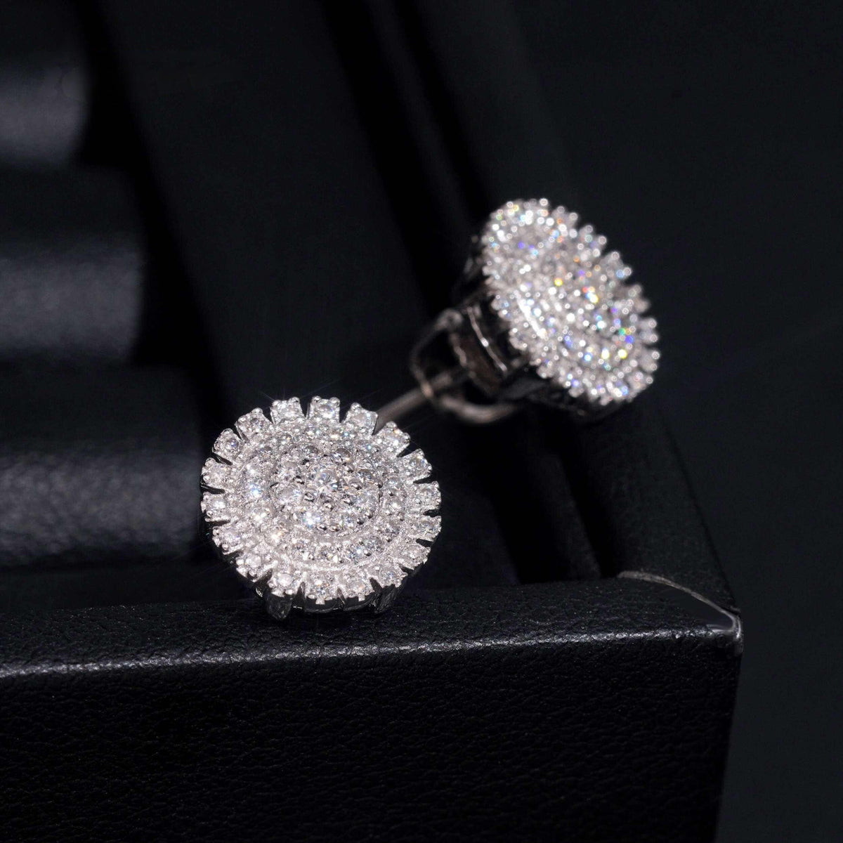.925 SILVER FLORAL STUD EARRINGS ROUND CUT MICRO MOISSANITE 11MM VTER1017