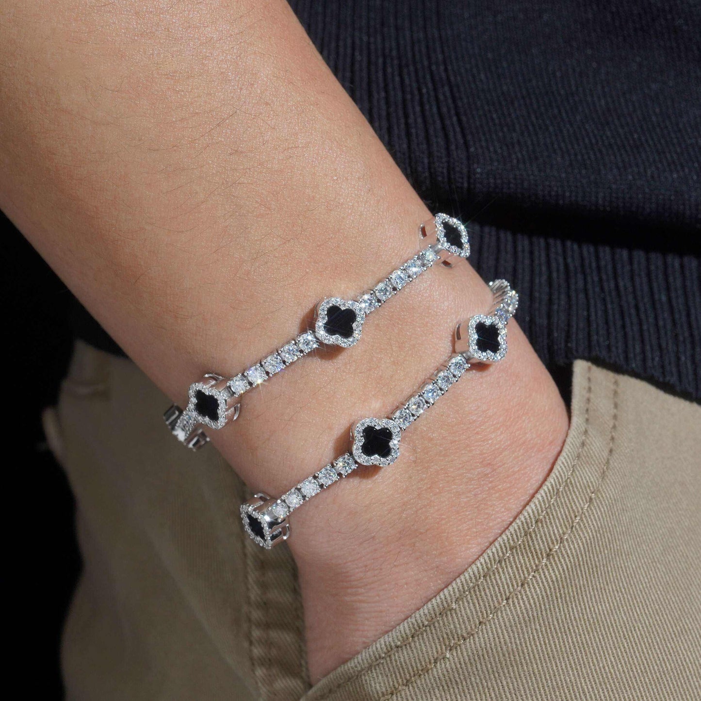.925 SILVER TENNIS FOUR-LEAF CLOVER MOISSANITE BRACELET 3MM VTBL5002