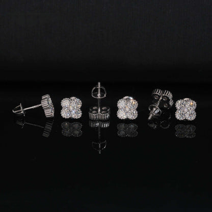 .925 SILVER FLORAL CLUSTER STUD EARRINGS ROUND CUT MOISSANITE 8.7MM VTER1018