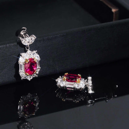.925 SILVER MULTI CUT VIVID RED RADIANT HALO MOISSANITE  DROP EARRING VTER3006