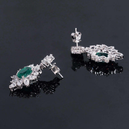 .925 SILVER MULTI CUT RADIANT HALO EMERALD COLOR MOISSANITE  DROP EARRING VTER3004