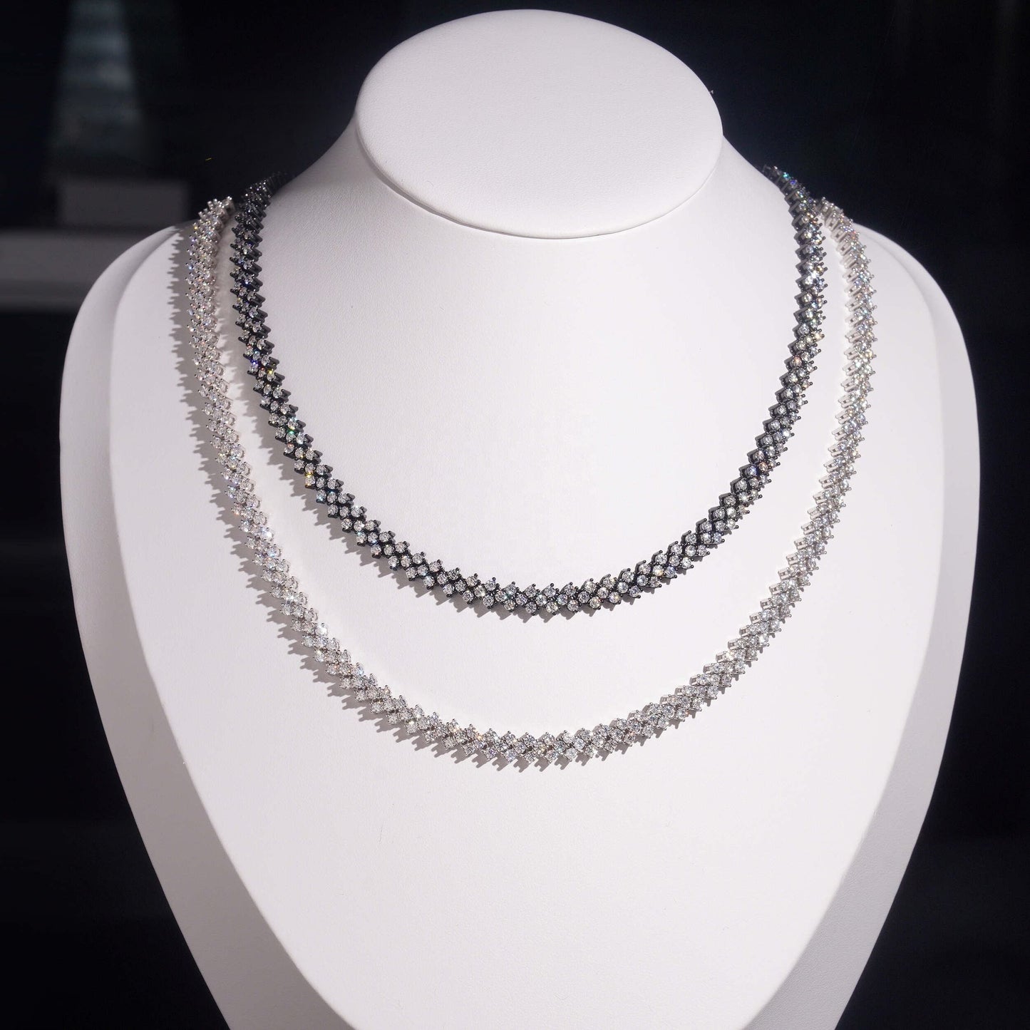 .925 SILVER MULTI-ROW ZIG-ZAG TENNIS MOISSANITE WOMEN'S NECKLACE VTNL3004