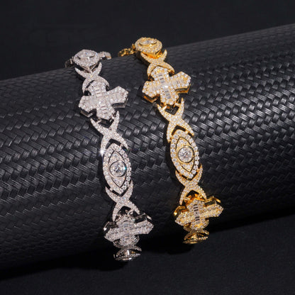 .925 SILVER CROSS & EYE LINK MOISSANITE CUBAN CHAIN PAVÉ & BEZEL SETTINGS 14MM VTNL0019