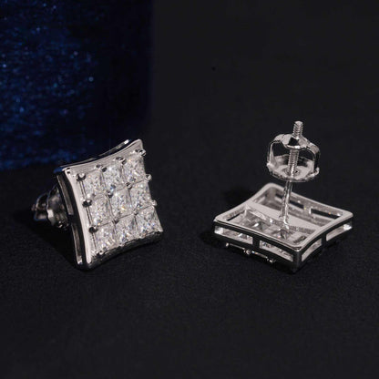 .925 SILVER SQUARE STUD EARRINGS PRINCESS CUT MOISSANITE PAVÉ SETTINGS 10MM VTER1022