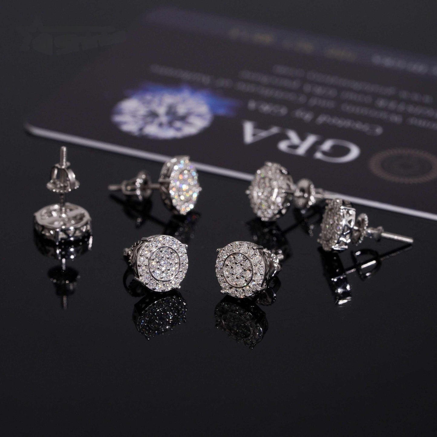 .925 SILVER CLUSTER ROUND CUT RADIANT HALO MOISSANITE STUD EARRING VTER1005