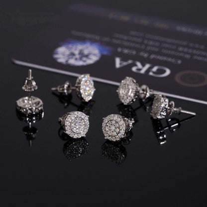 .925 SILVER CLUSTER ROUND CUT RADIANT HALO MOISSANITE STUD EARRING VTER1005