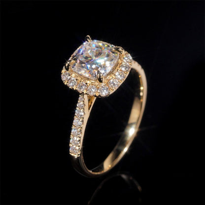 14K GOLD RADIANT CUT HALO MOISSANITE ENGAGEMENT RING VTRG1028