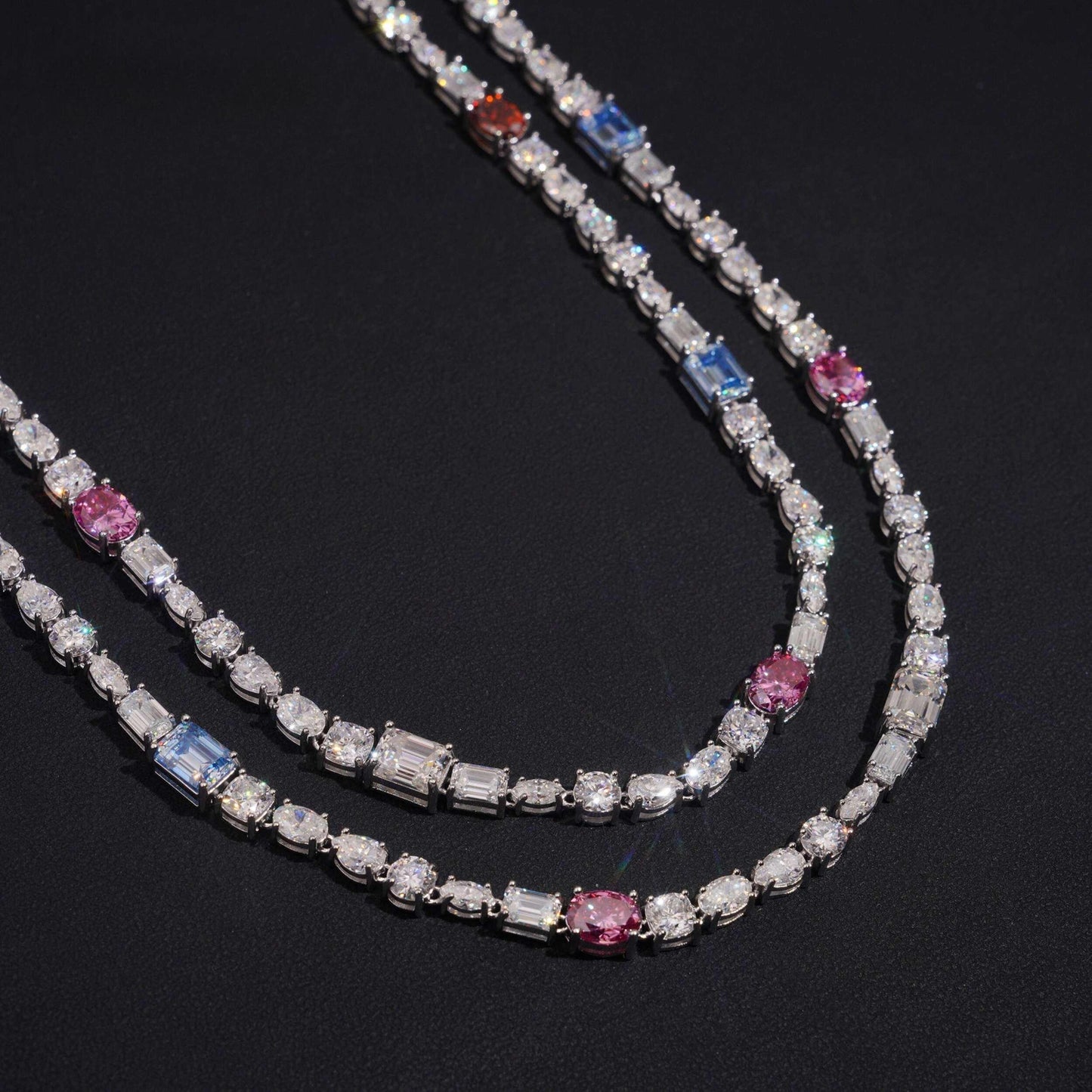 .925 SILVER MIXED CUT AND COLOR MOISSANITE TENNIS CHAIN VTNL1005