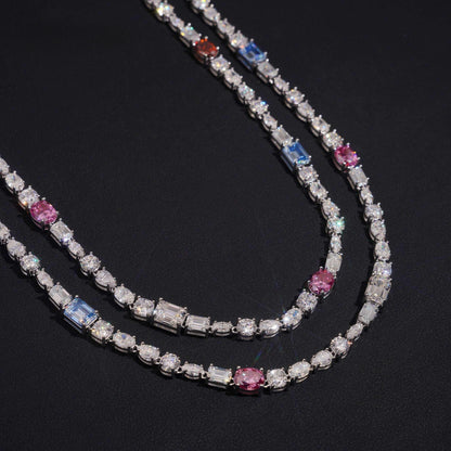 .925 SILVER MIXED CUT AND COLOR MOISSANITE TENNIS CHAIN VTNL1005